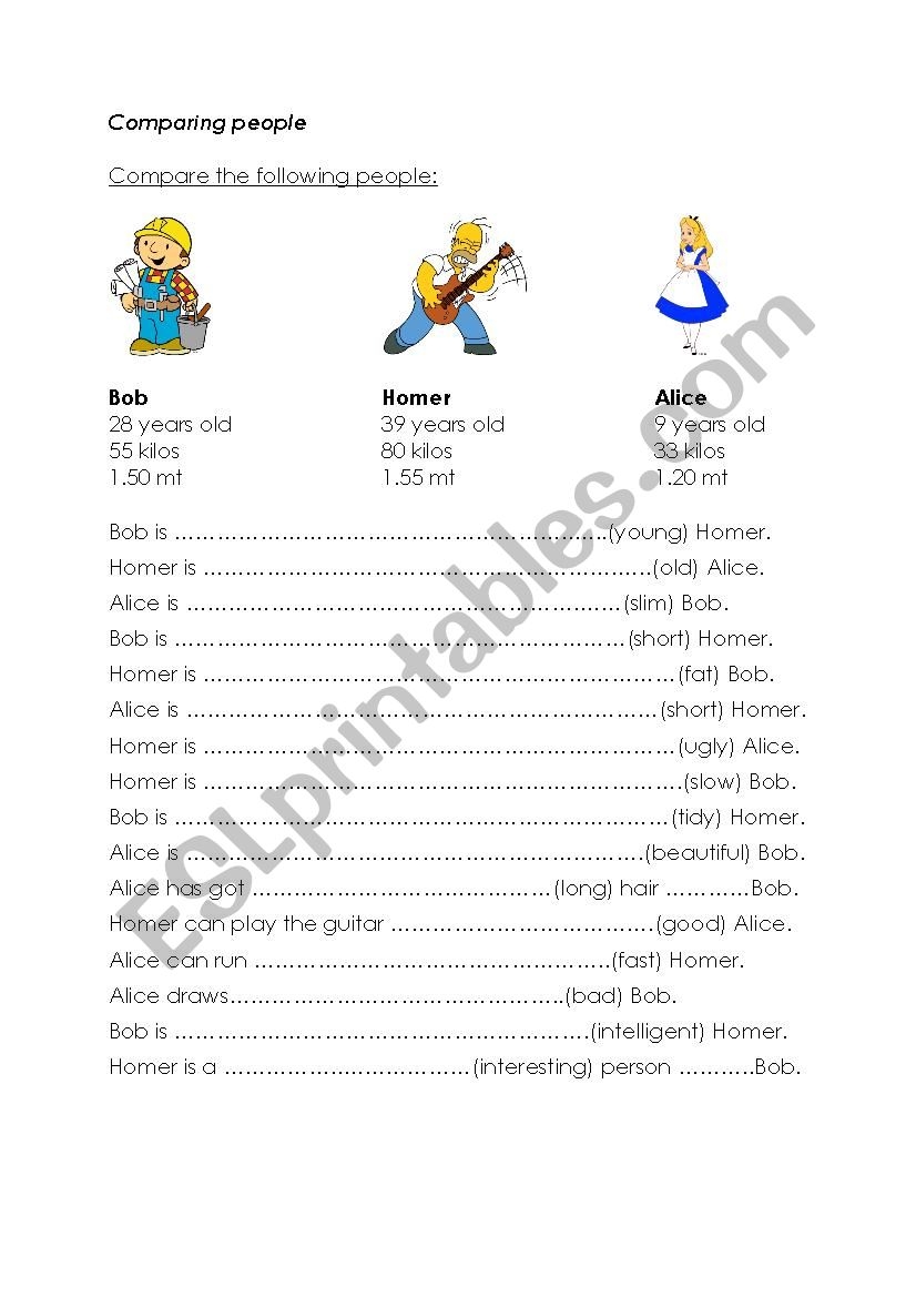 Comparing People ESL Worksheet By Anse