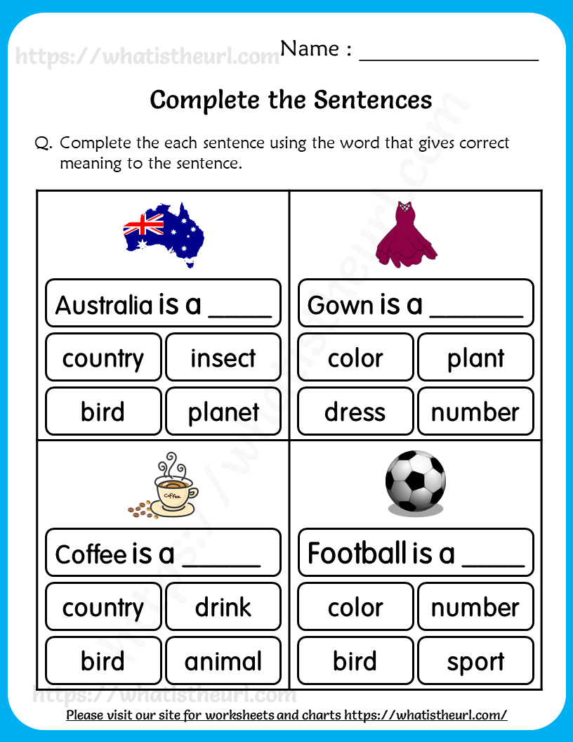 Free Printable Complete Sentence Worksheets