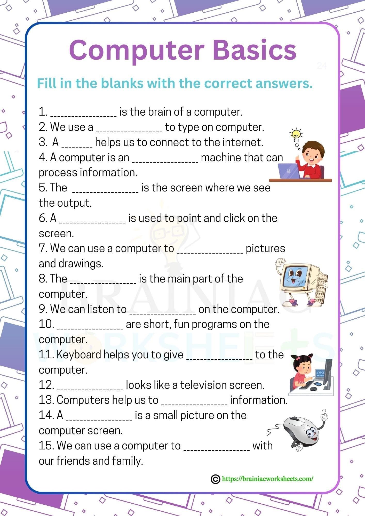 Computer Basics Fill In The Blanks Computer Worksheet For Class 1 Brainiac Worksheets Computer Basics Fill In The Blanks Computer Worksheet For Class 1 Brainiac Worksheets
