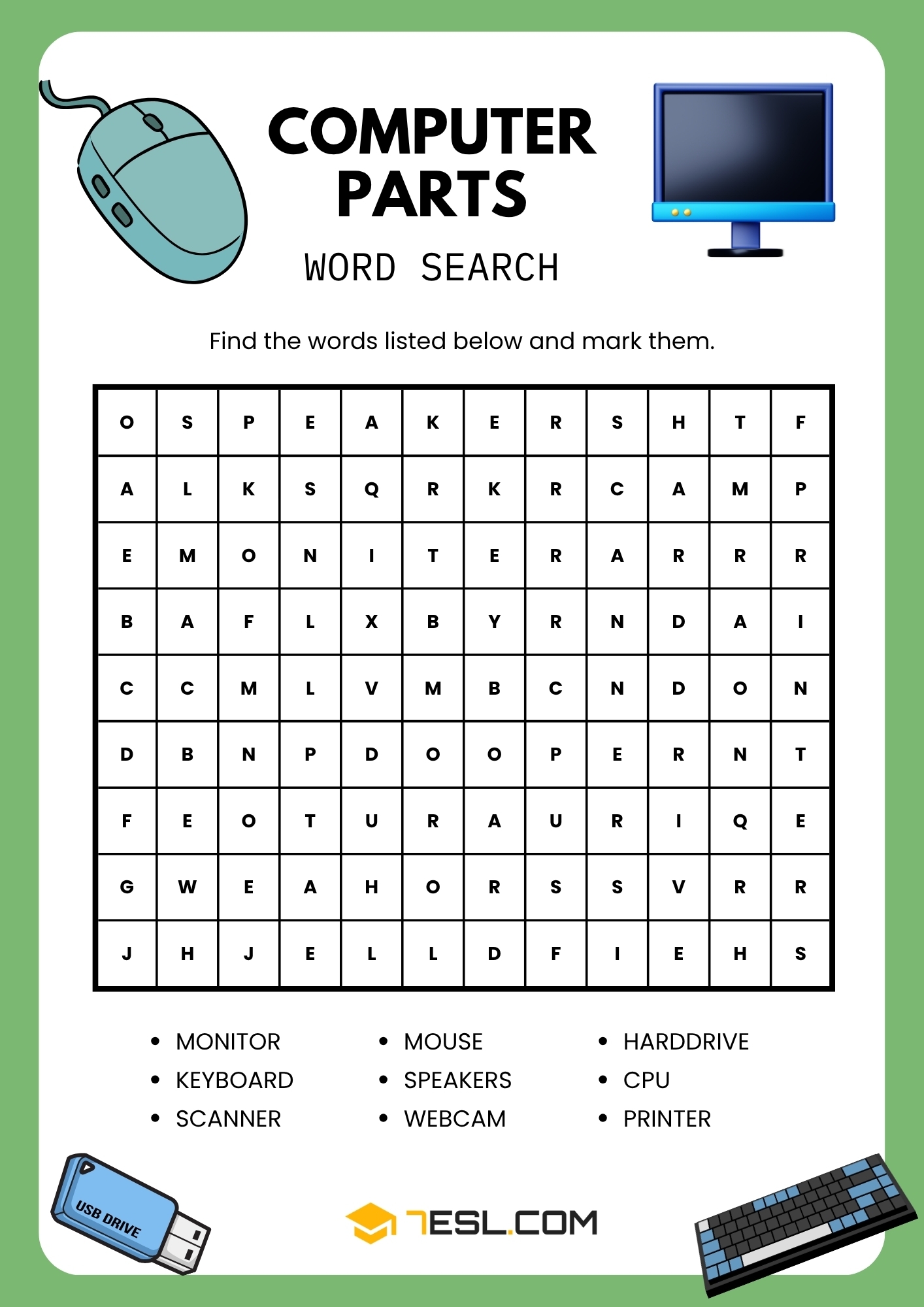 Computer Parts Worksheets For ESL Learners 7ESL
