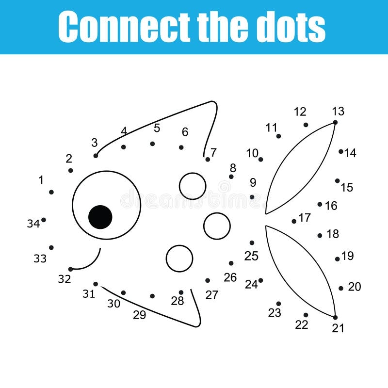 Connect The Dots By Numbers Children Educational Game Printable Worksheet Activity Fish Stock Vector Illustration Of Outline Educational 110827399
