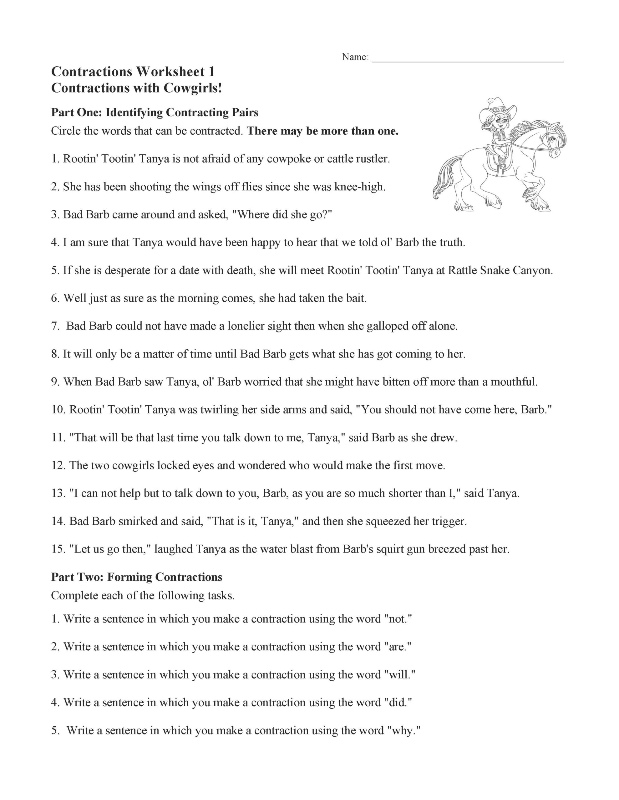 Free Printable Contractions Worksheets For