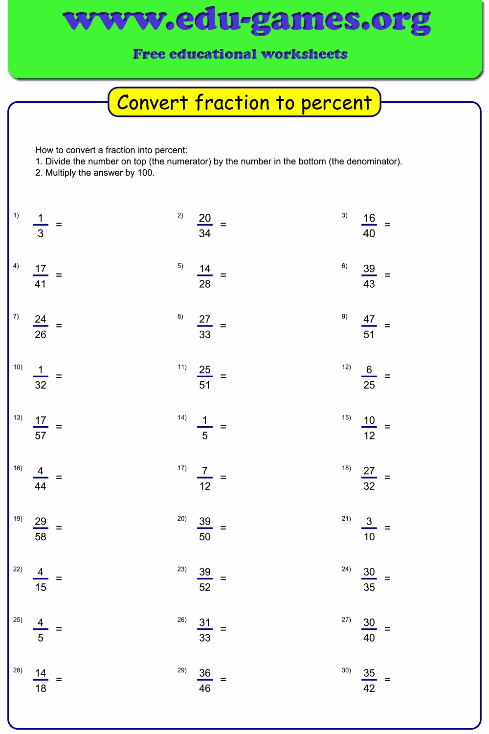 Convert Fraction To Percent Worksheet Maker Free Printable Worksheets