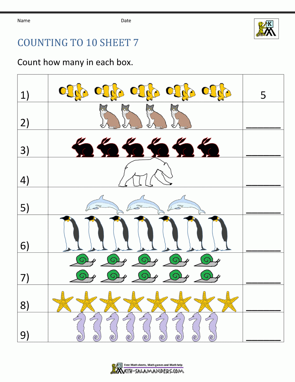 Printables Counting Worksheets 1 10