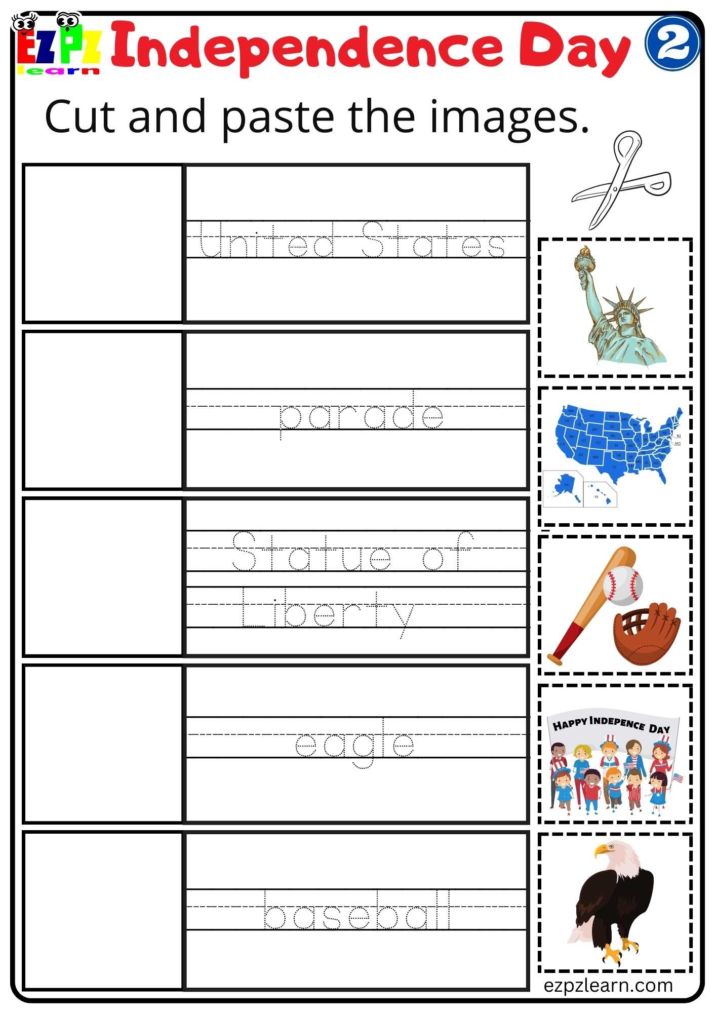 Cut And Paste Worksheet For Independence Day Group 2 Ezpzlearn
