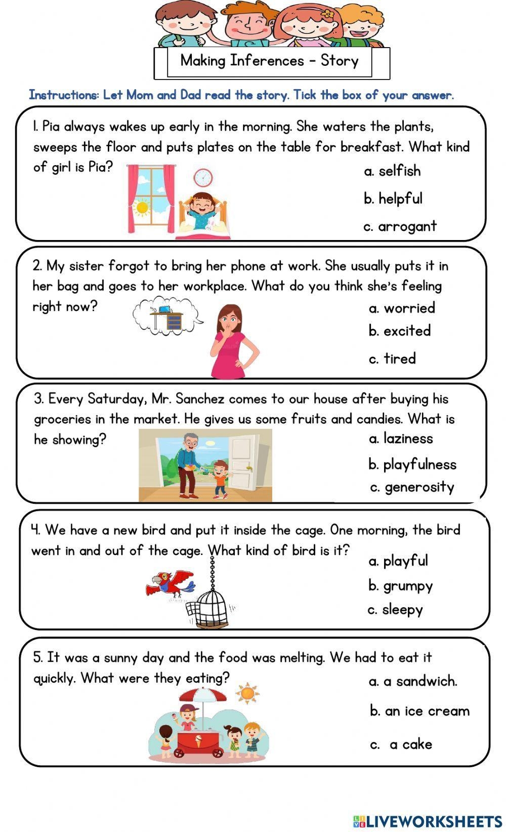 Free Inference Worksheets First Grade