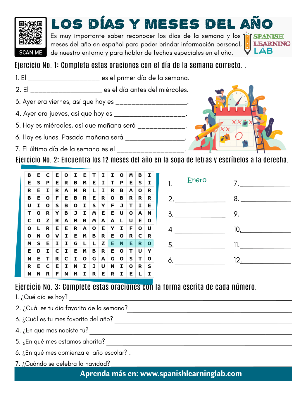 Days And Months In Spanish PDF Worksheet Spanish Learning Lab