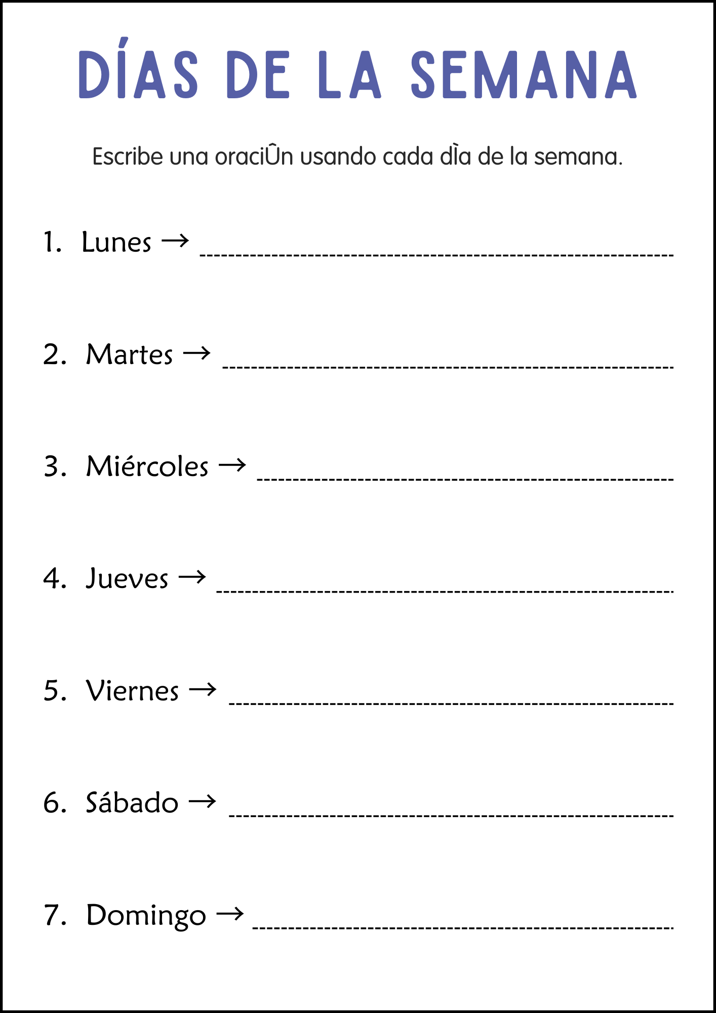 Printable Dias De La Semana Worksheets