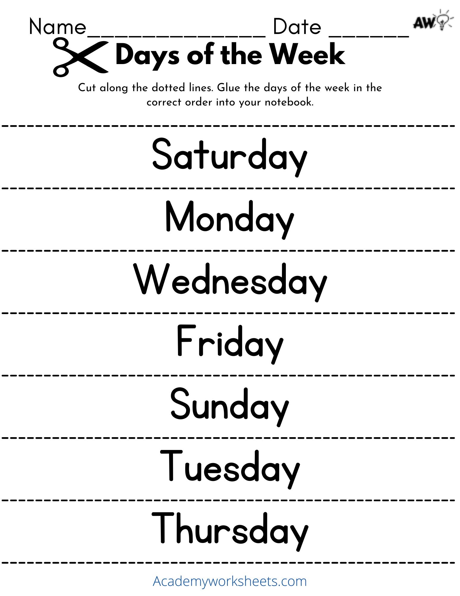 Days Of The Week Worksheets PDF Academy Worksheets