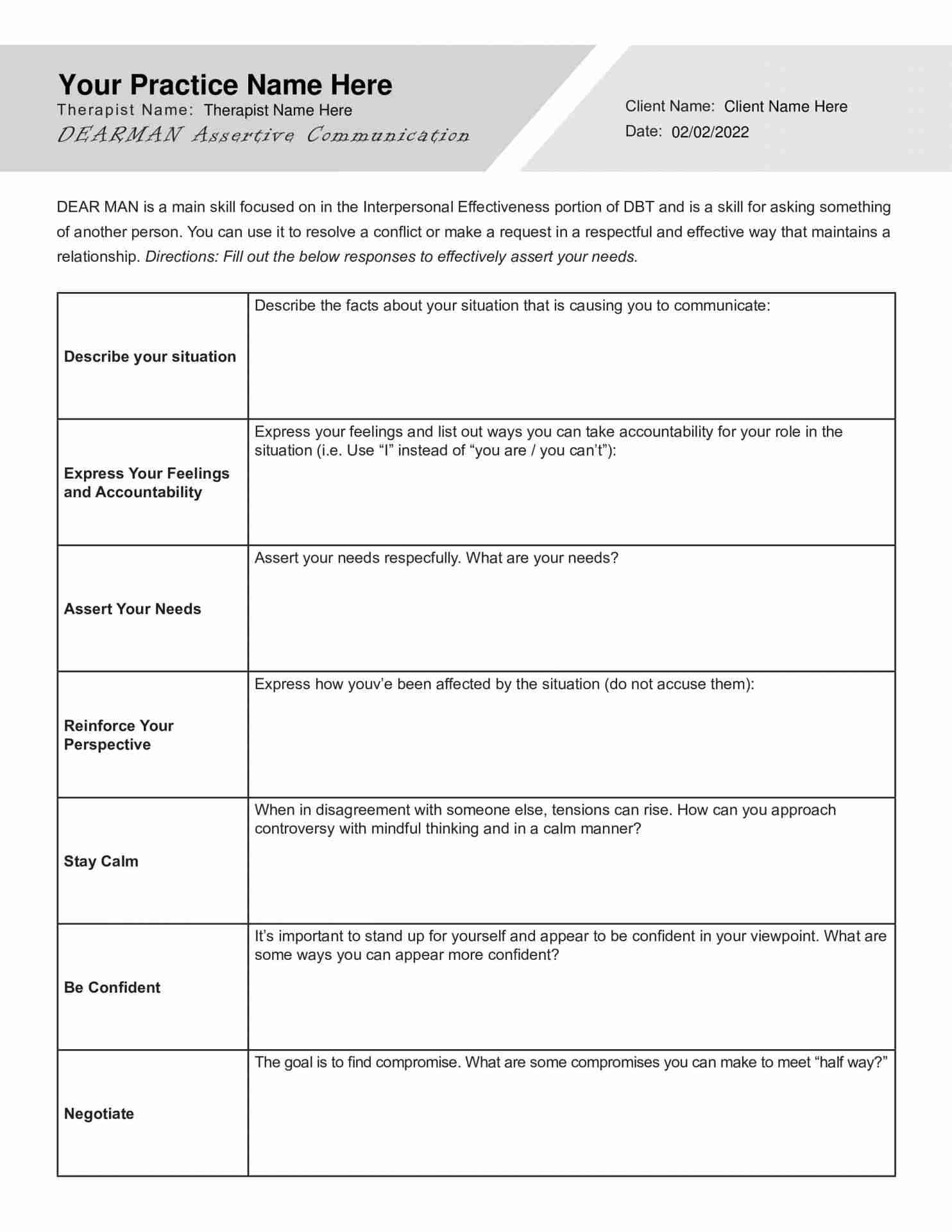 DEARMAN Assertive Communication Worksheet PDF TherapyByPro DEARMAN Assertive Communication Worksheet PDF TherapyByPro