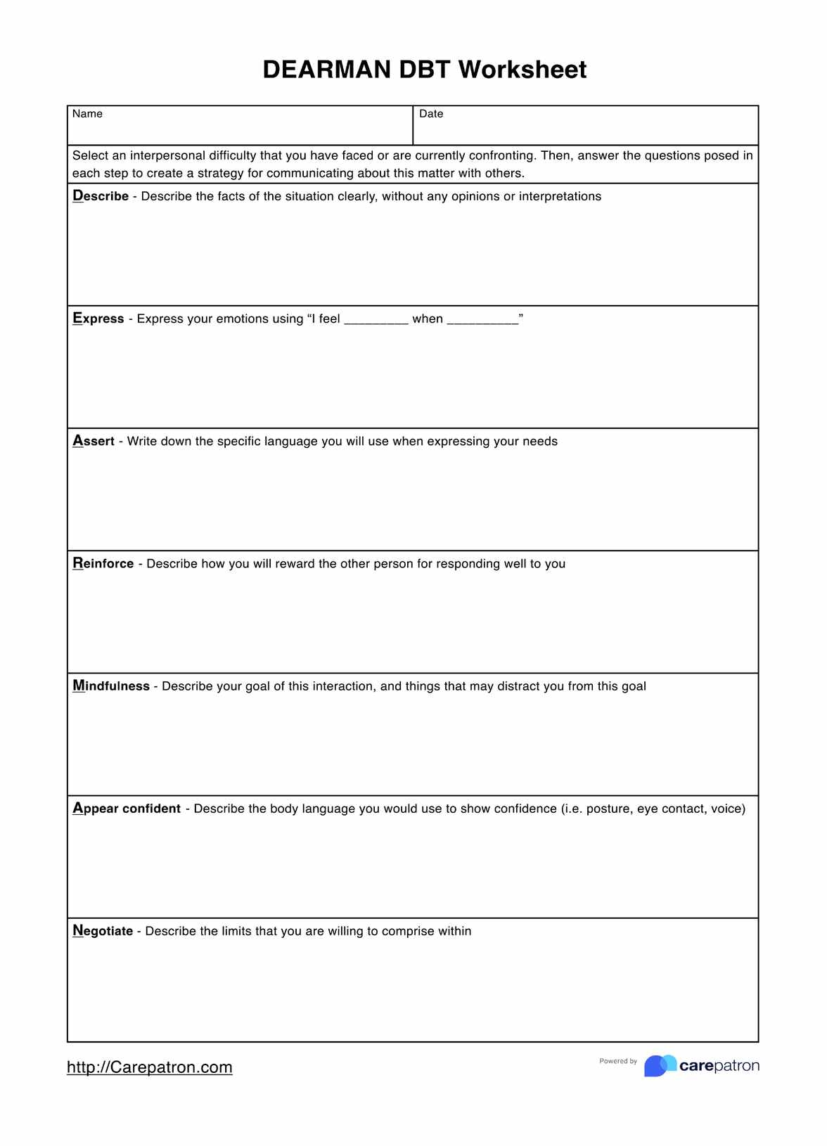 Dearman DBT Worksheets Dearman DBT Worksheets