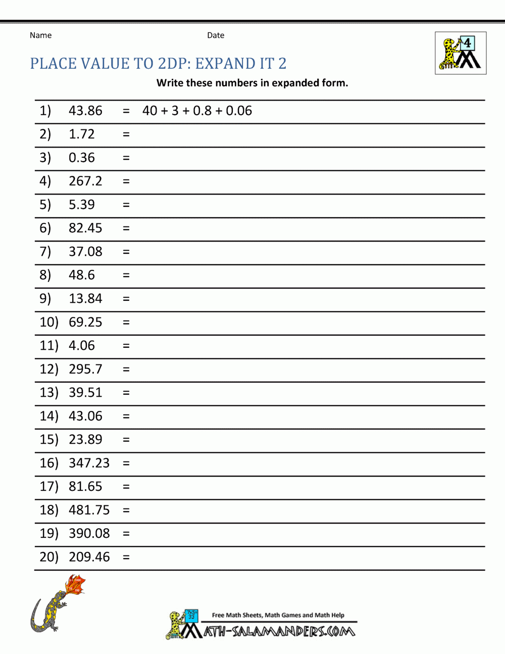 Free Decimal Worksheets Grade 4 Free Decimal Worksheets Grade 4