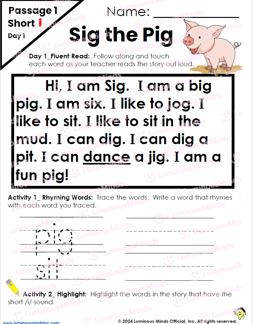 Decodable Passages Repeated Readings U0026 Fluency Building Set 4 Sig The Pig Short I Decodable Passages Repeated Readings U0026 Fluency Building Set 4 Sig The Pig Short I