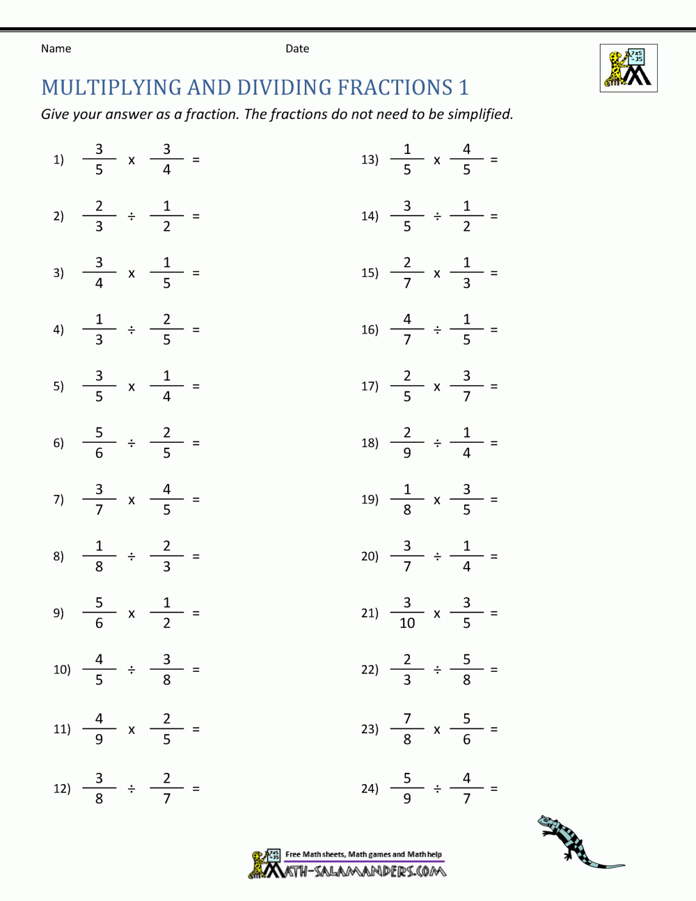 Dividing Fractions Worksheet Dividing Fractions Worksheet