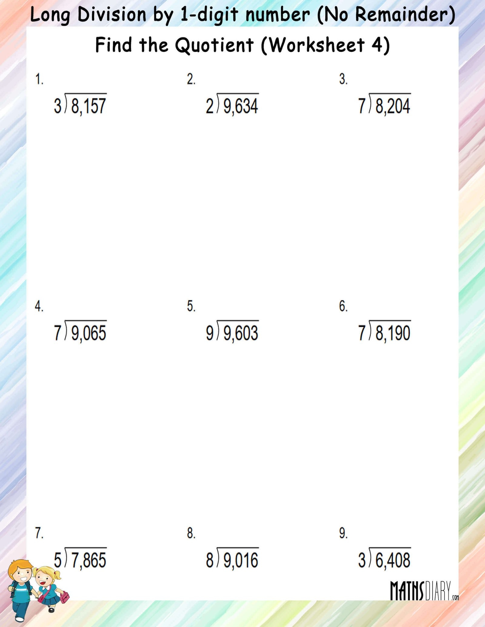 Division Printable Worksheets Grade 4