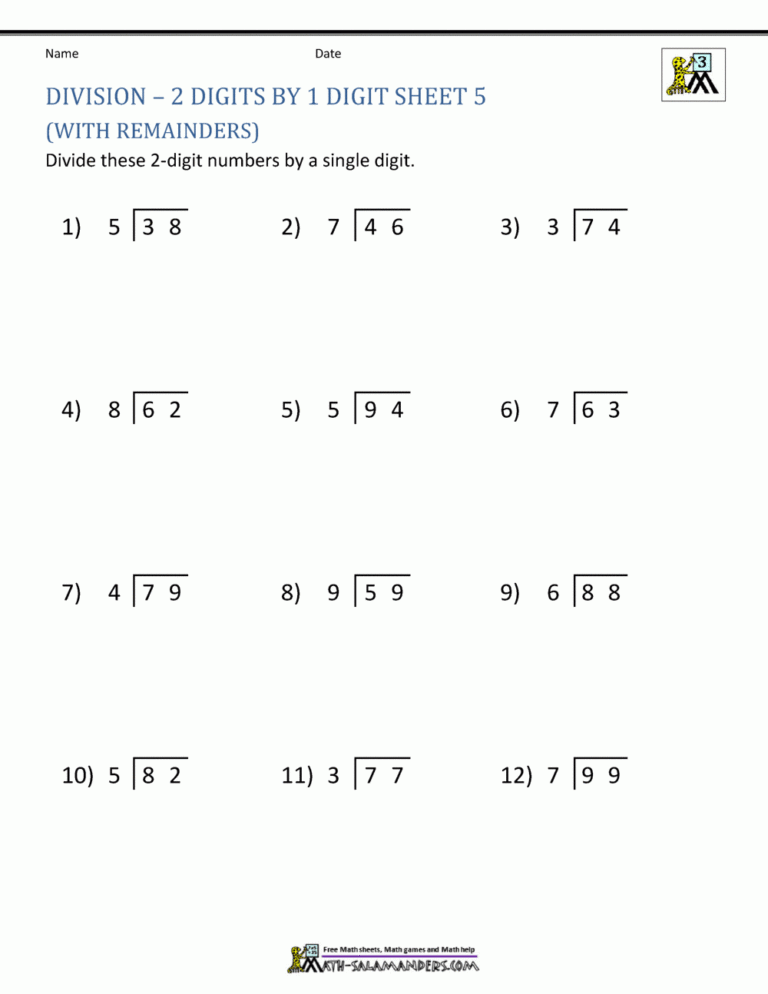 Division Worksheets 3rd Grade