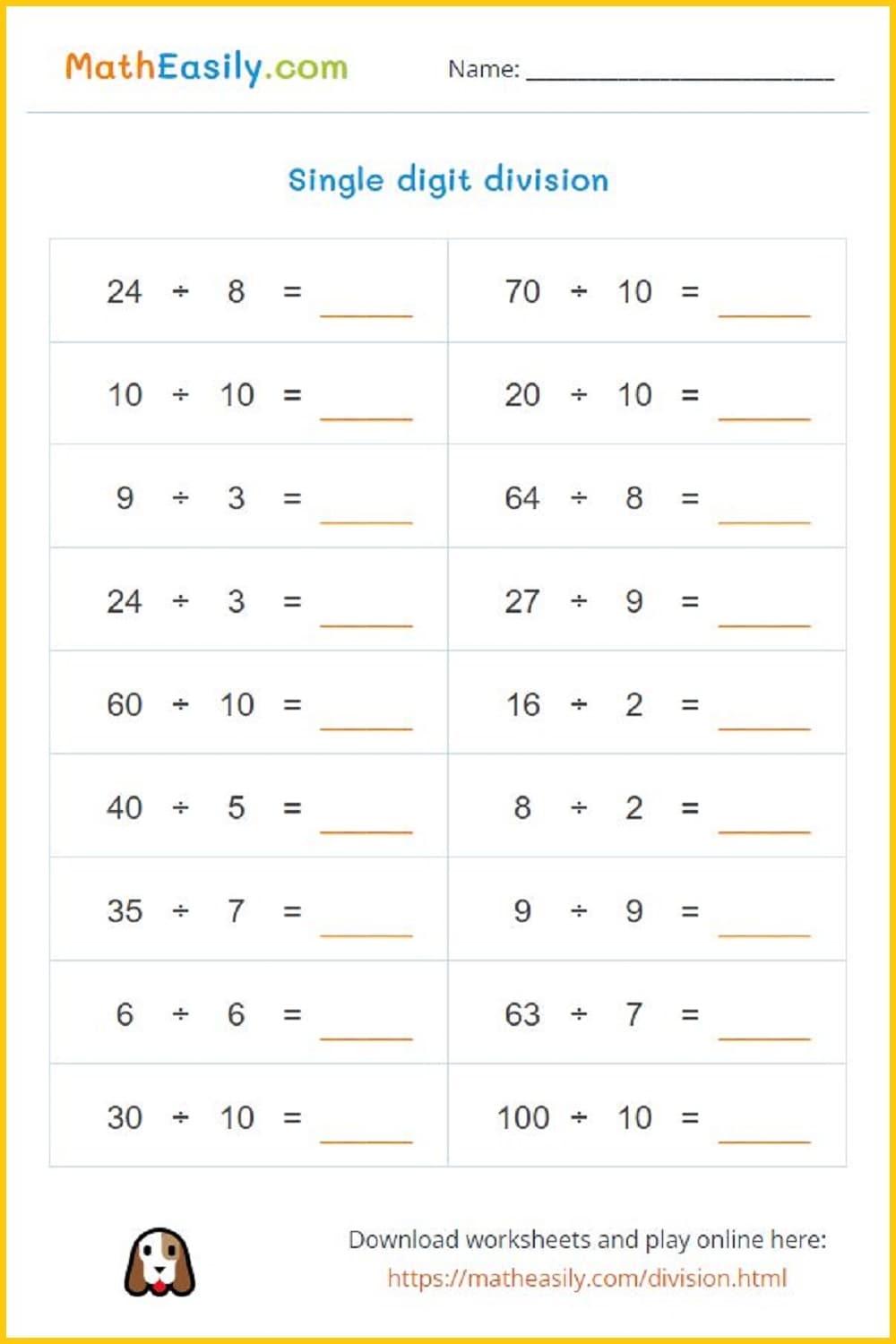 Math Worksheets Division