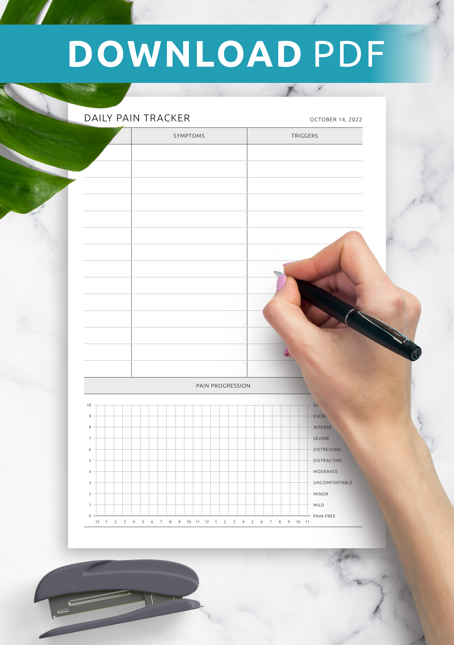 Download Printable Daily Pain Tracker Template PDF Worksheets Library