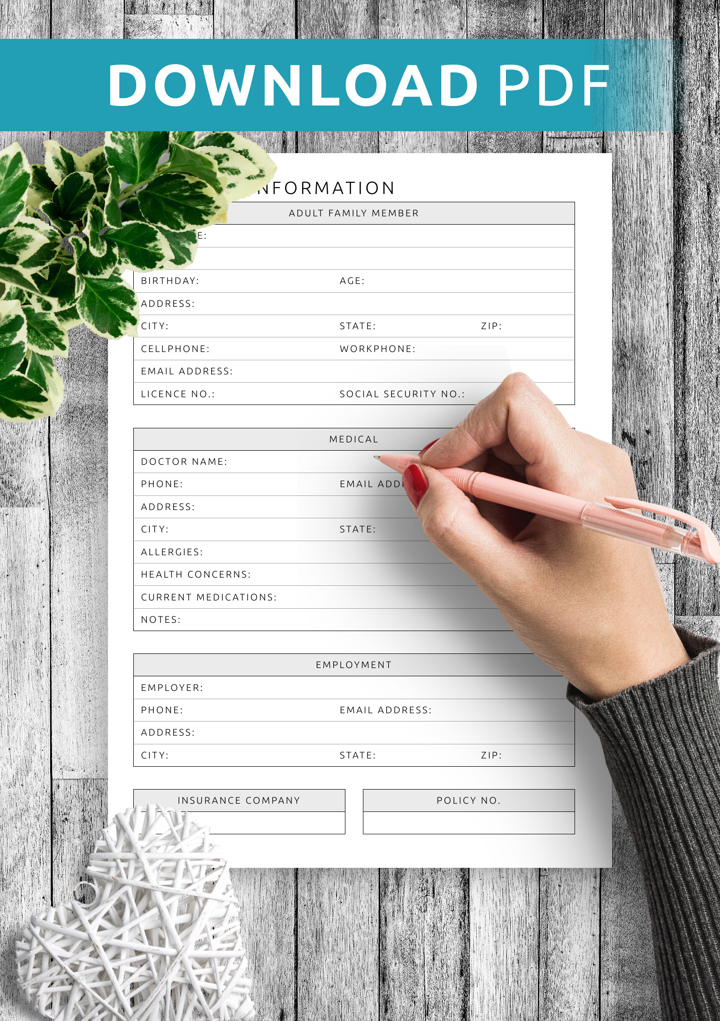 Download Printable Personal Information For Adult Template PDF Download Printable Personal Information For Adult Template PDF