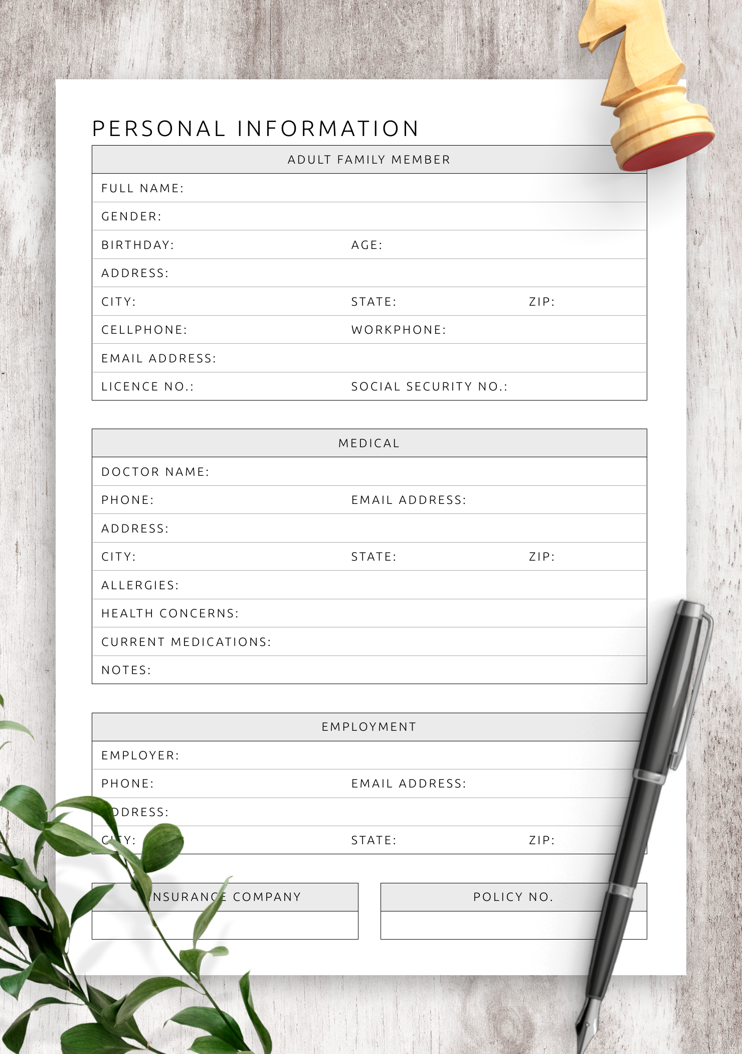 Download Printable Personal Information For Adult Template PDF Download Printable Personal Information For Adult Template PDF