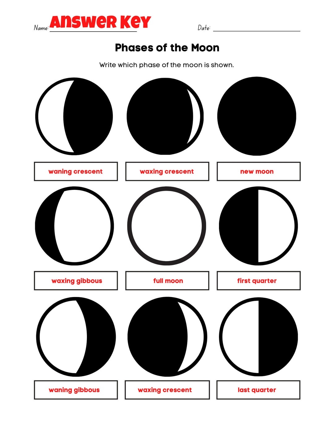 Easy Phases Of The Moon Worksheet Fun PDF Print Activity with Answer Key Etsy Easy Phases Of The Moon Worksheet Fun PDF Print Activity with Answer Key Etsy