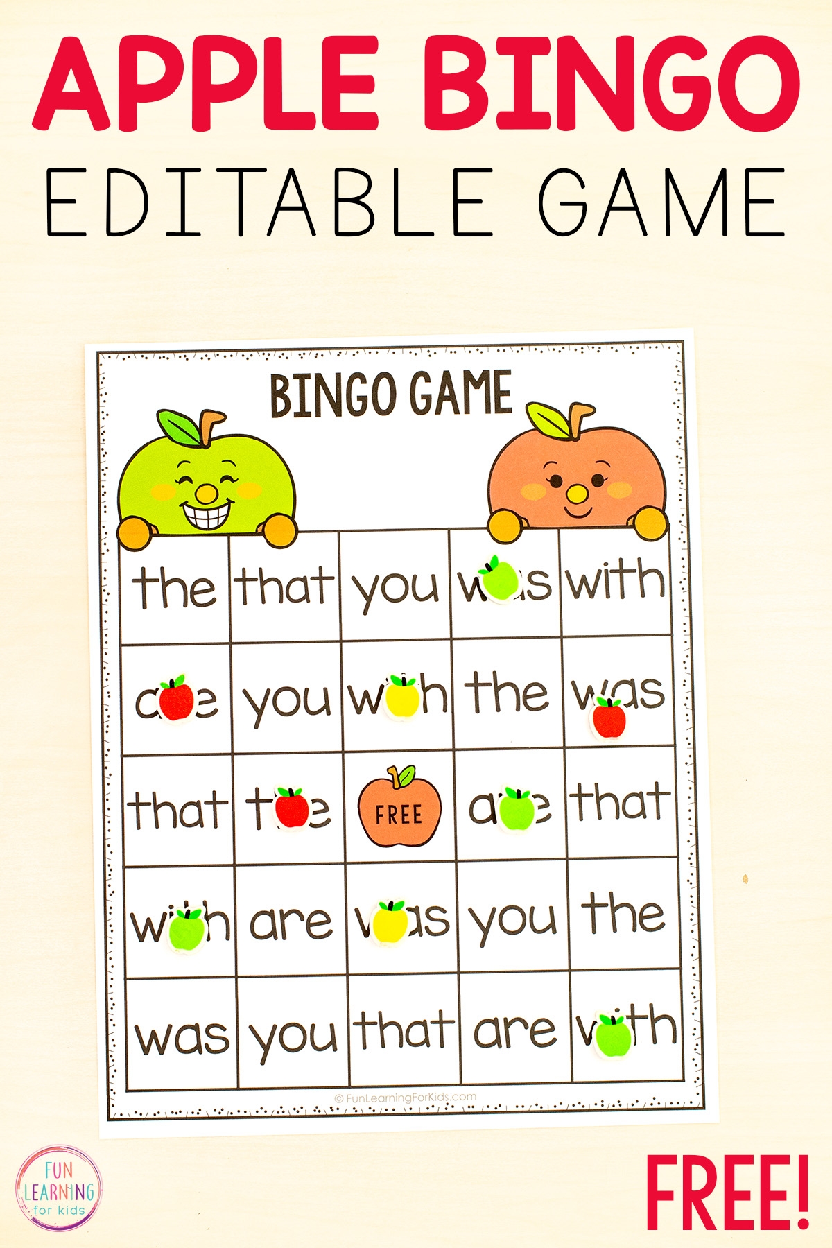 Editable Apple Theme Bingo Game Editable Apple Theme Bingo Game