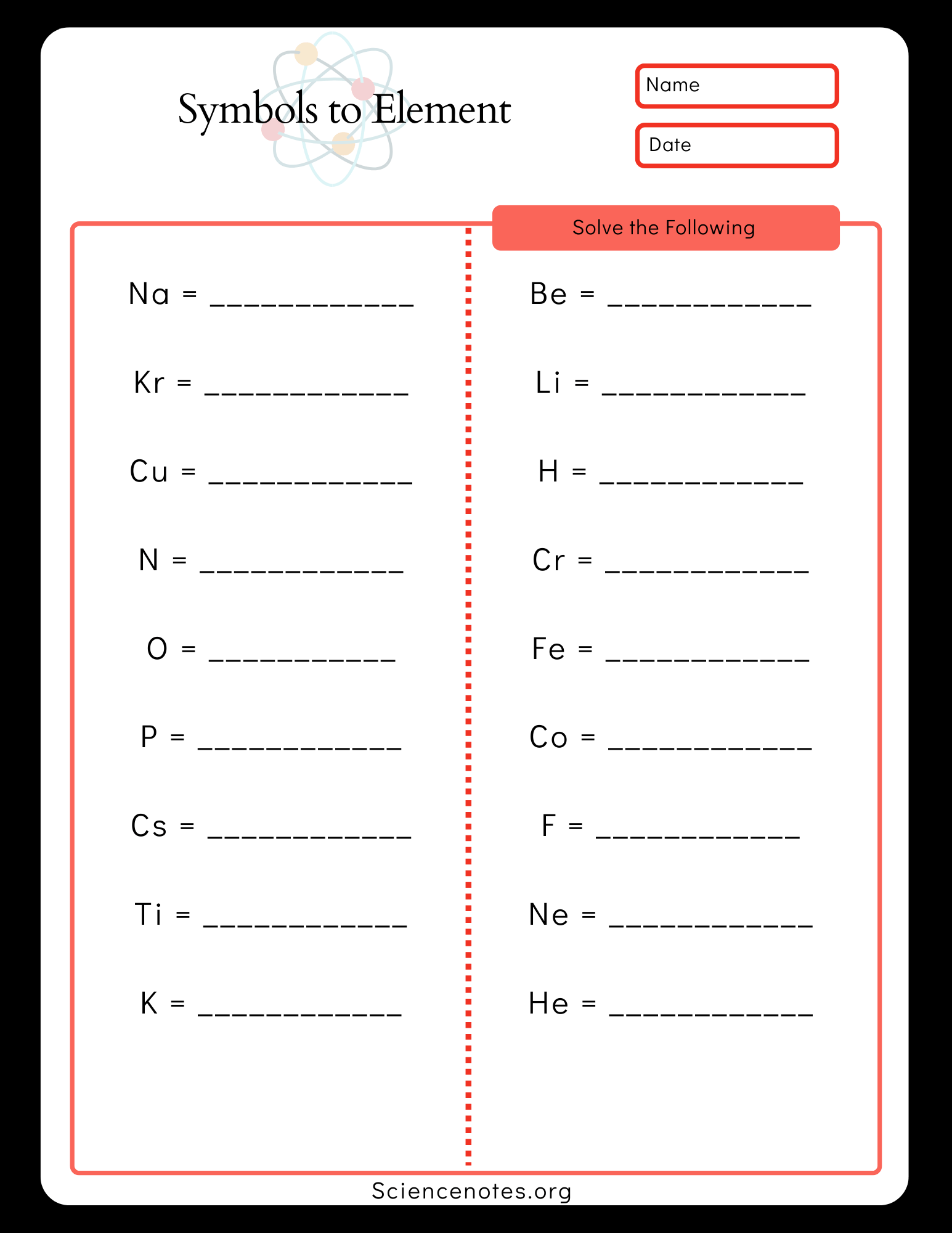 Element Names And Symbols Worksheets Element Names And Symbols Worksheets