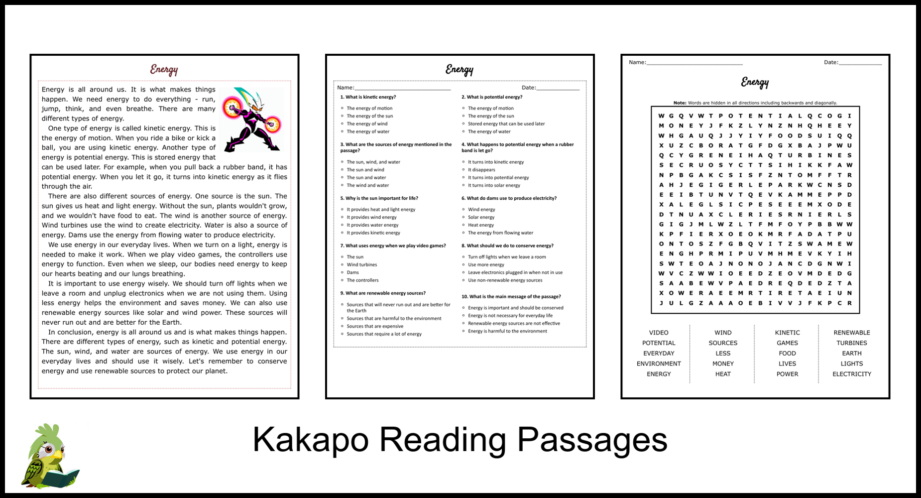Energy Reading Comprehension And Word Search Teaching Resources Energy Reading Comprehension And Word Search Teaching Resources