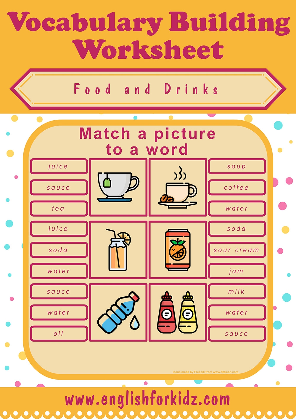 English For Kids Step By Step Food Drinks Worksheets Picture To Word Matching English For Kids Step By Step Food Drinks Worksheets Picture To Word Matching