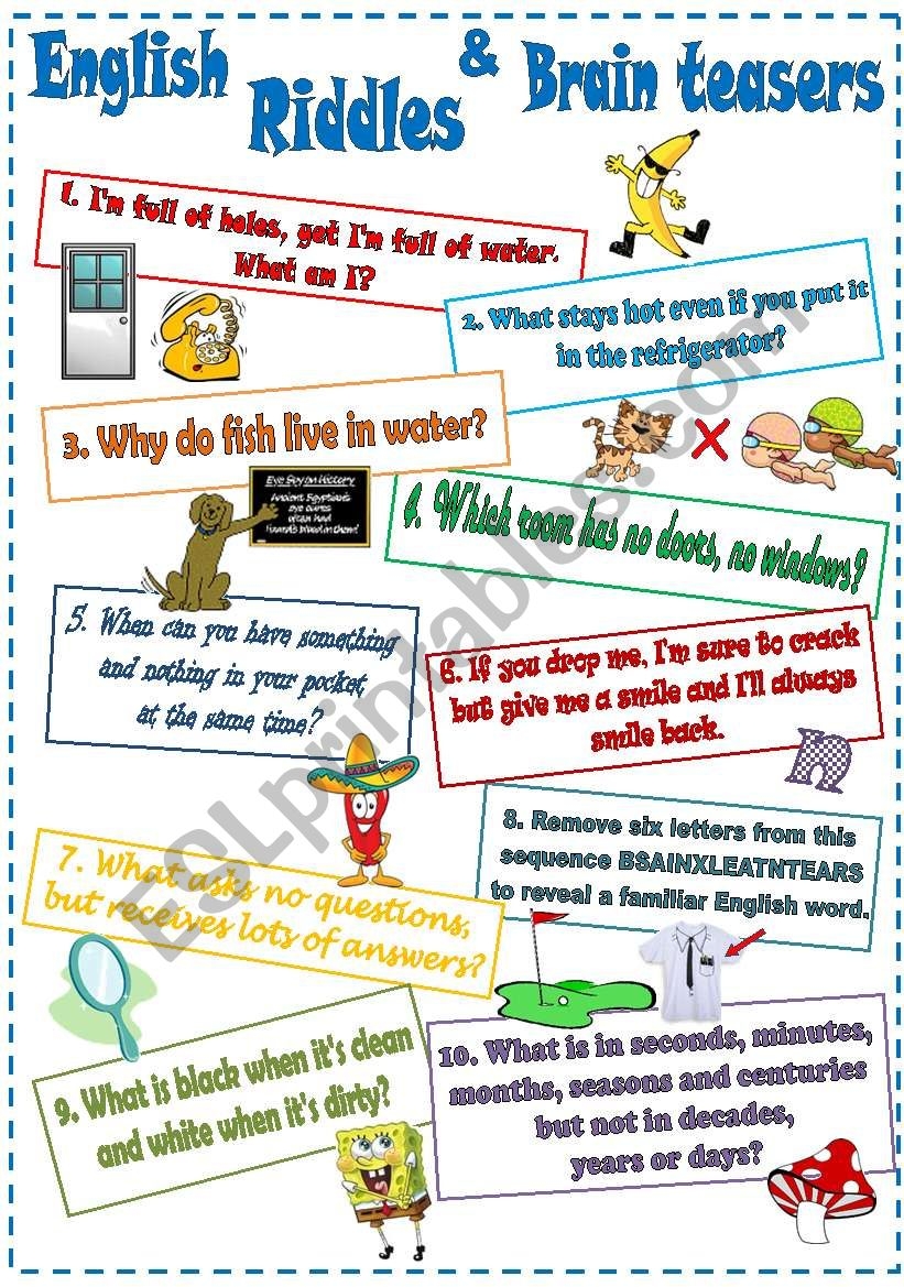English Riddles And Brain Teasers 2 ESL Worksheet By Mada 1 English Riddles And Brain Teasers 2 ESL Worksheet By Mada 1