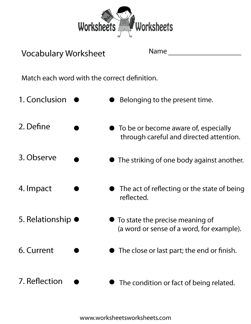 English Year 7 Worksheets Printable