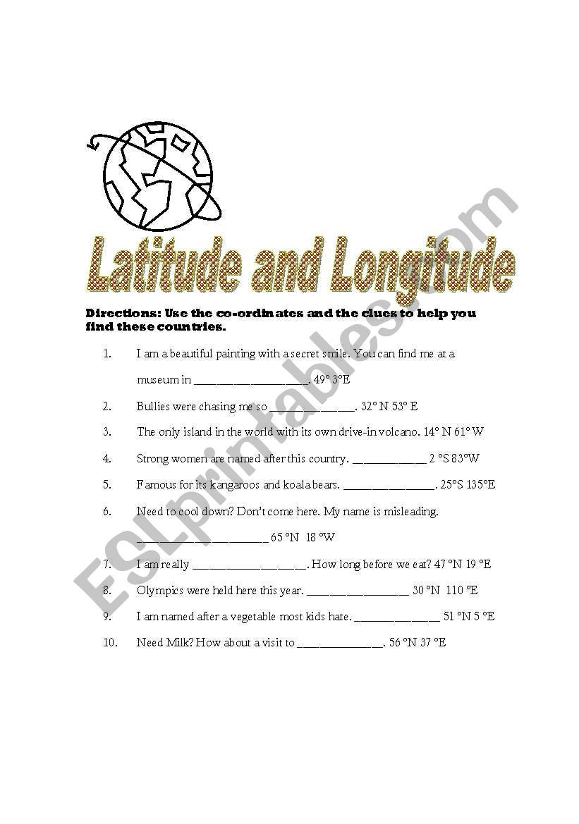 English Worksheets Latitude And Longitude English Worksheets Latitude And Longitude