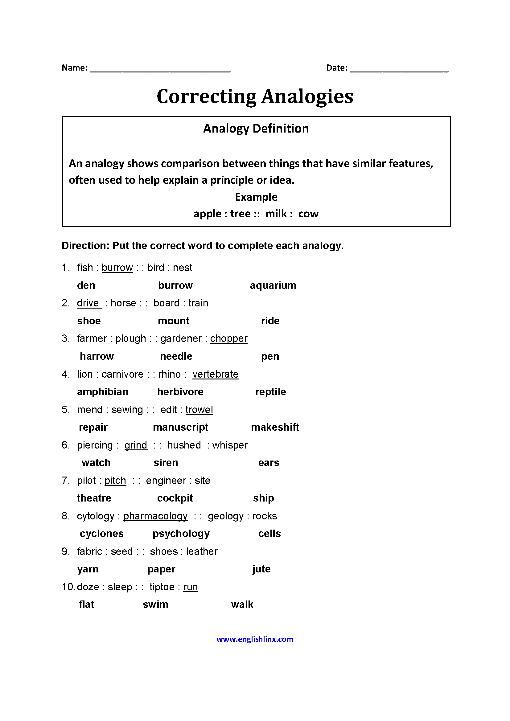 Englishlinx Analogy Worksheets Englishlinx Analogy Worksheets
