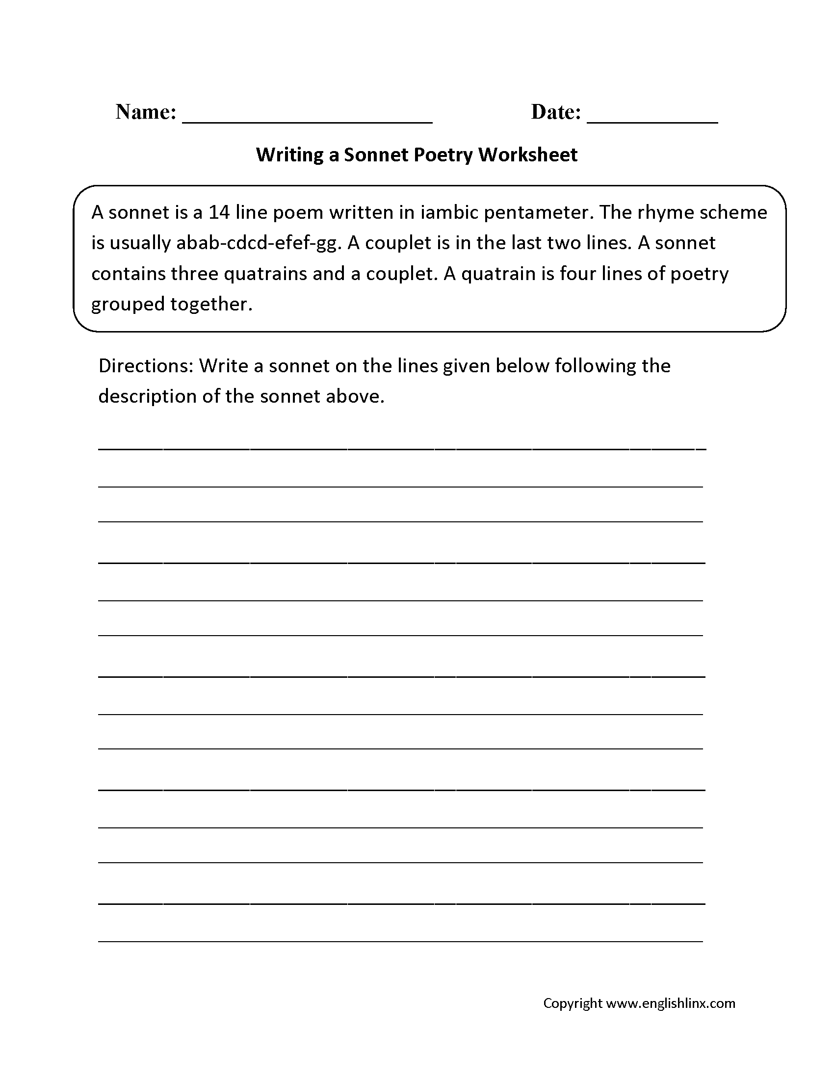 Englishlinx Poetry Worksheets