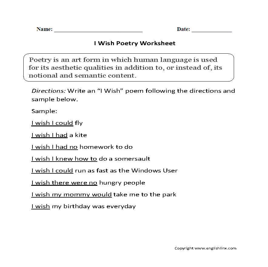 Free 4th Grade Poetry Worksheets