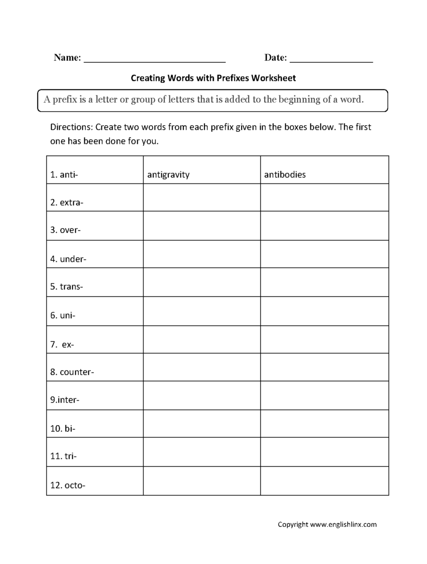 Englishlinx Prefixes Worksheets