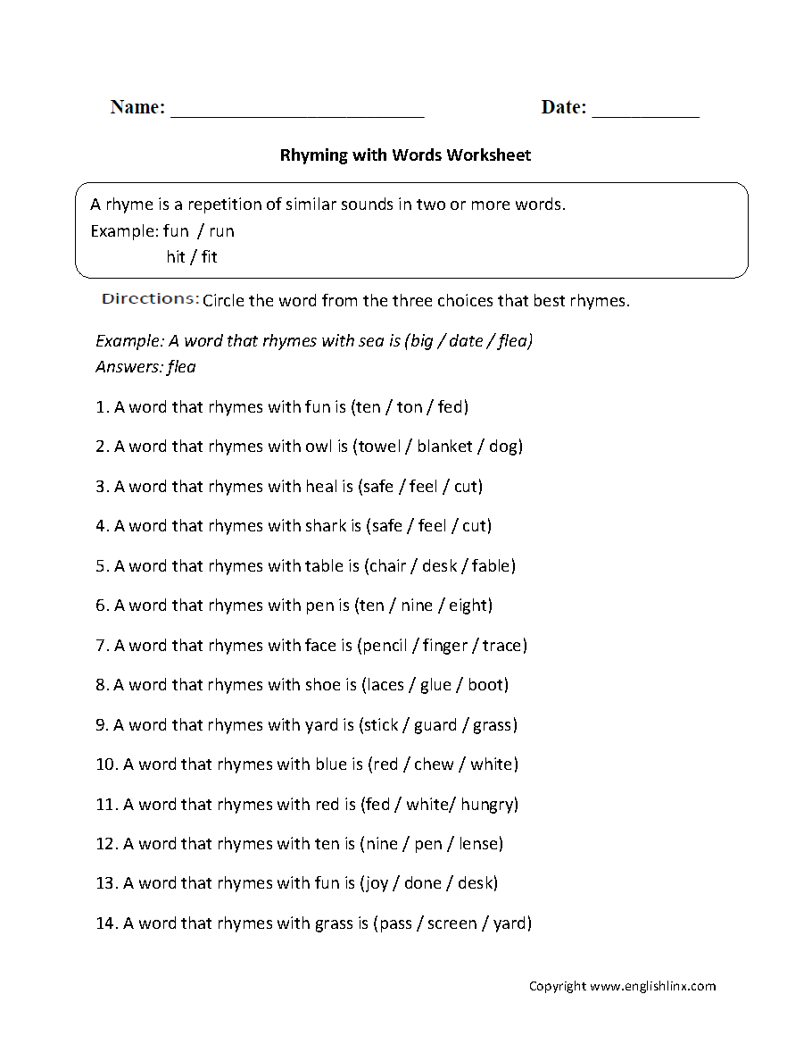 Classic Rhyming Poetry Worksheet Free Printable