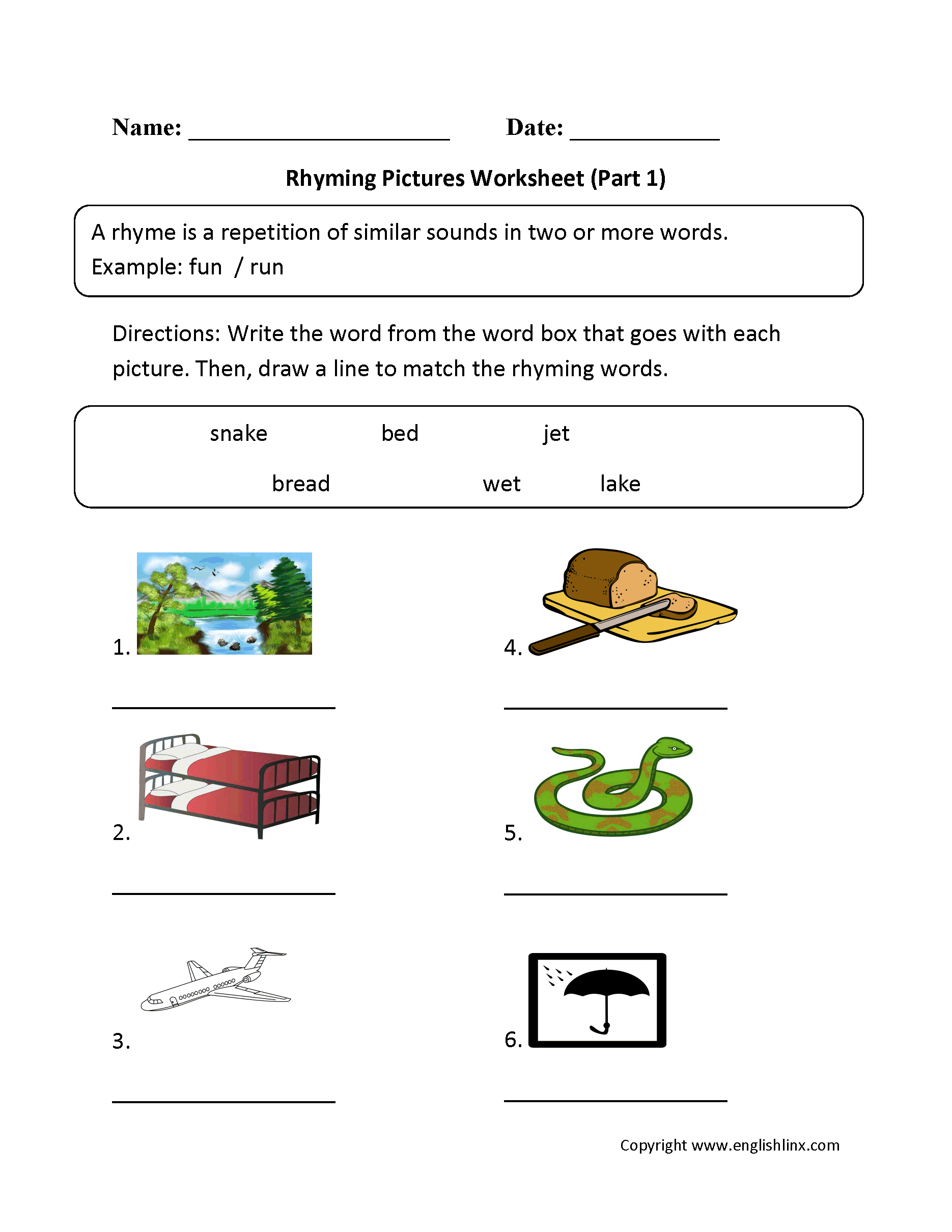 Englishlinx Rhyming Worksheets