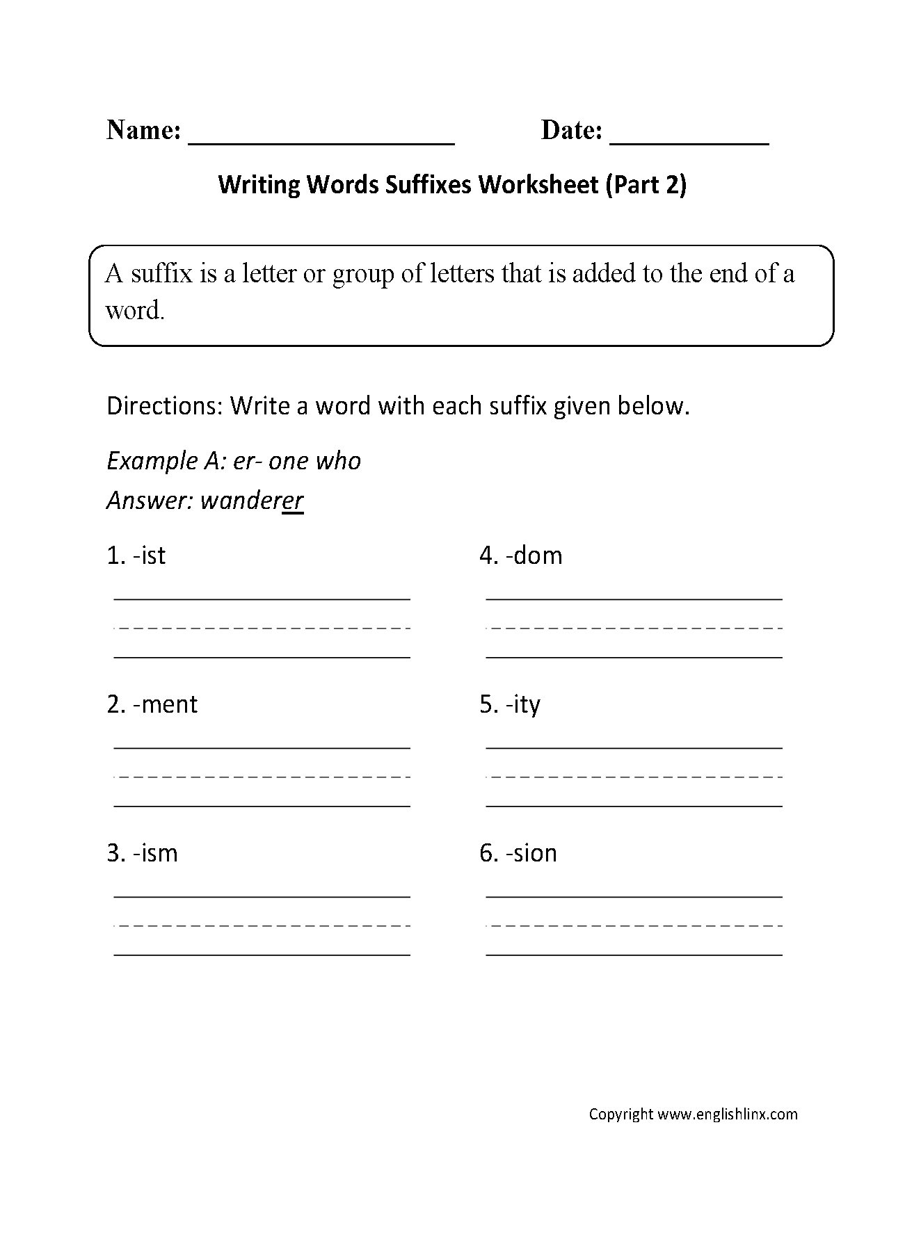 Englishlinx Suffixes Worksheets
