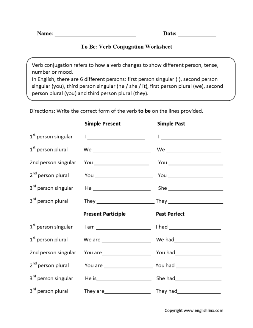 Englishlinx Verbs Worksheets