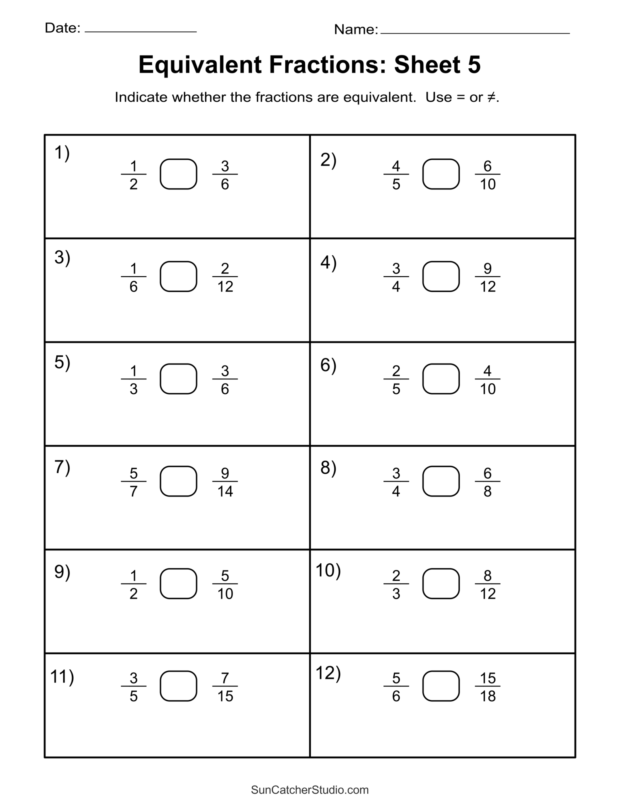Free Printable Fractions Worksheets Grade 5