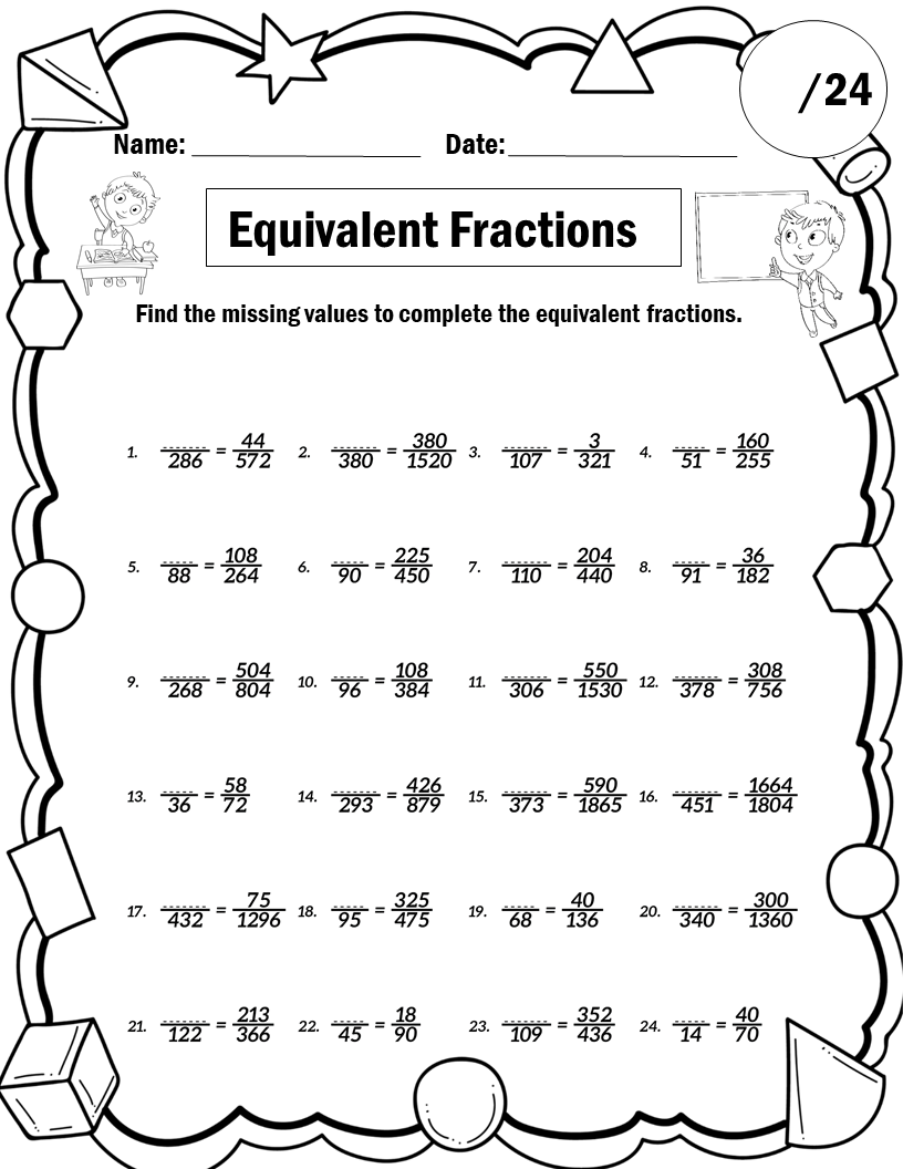 Equivalent Fractions Worksheets 7 And 8 Grade Math Find Missing Number Made By Teachers