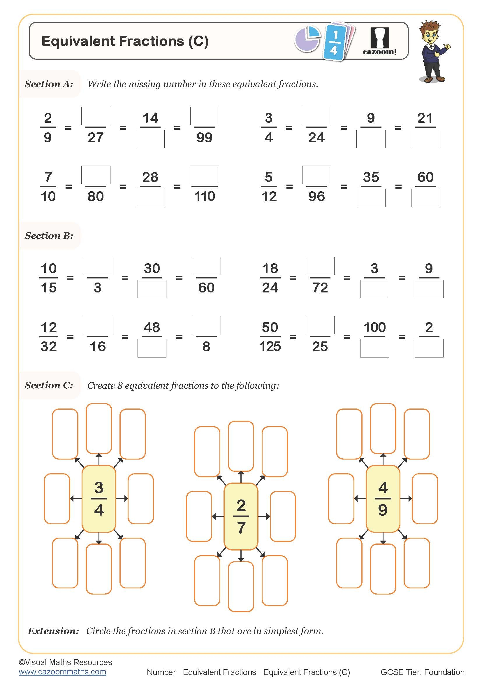 Printable Equivalent Fractions Worksheet