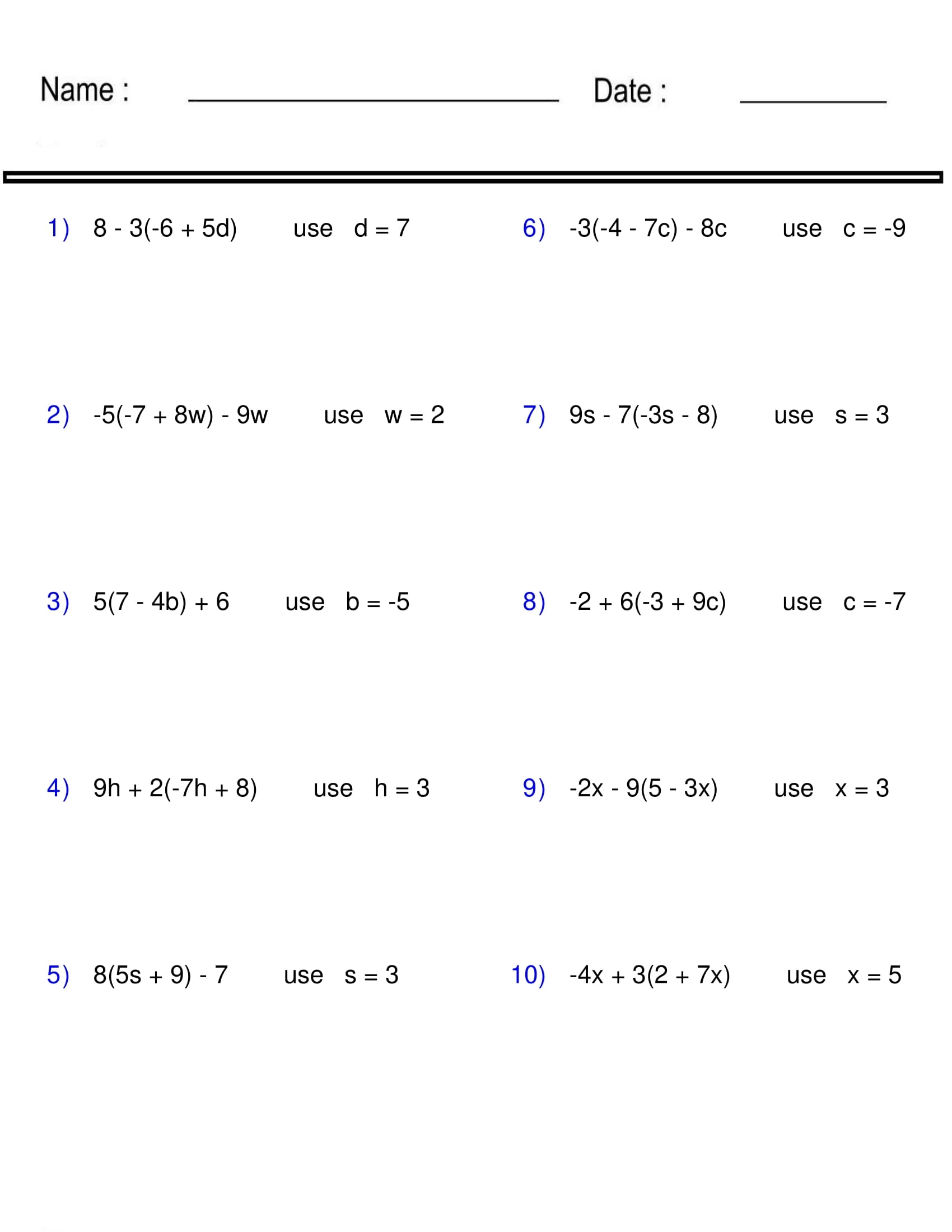 Evaluating Algebraic Expressions Worksheet One Variable Pre Algebra Made By Teachers Evaluating Algebraic Expressions Worksheet One Variable Pre Algebra Made By Teachers