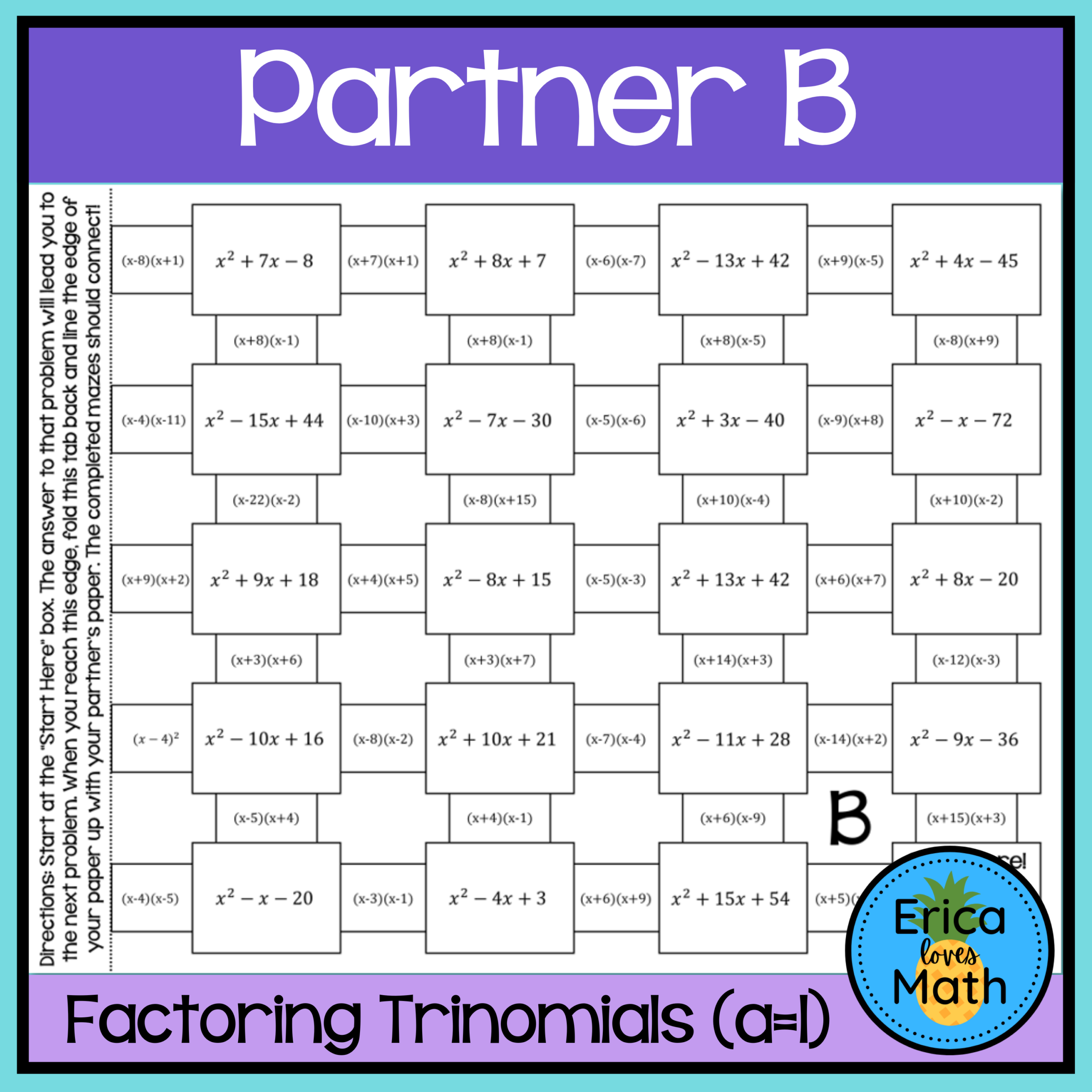 Factoring Trinomials au003d1 Activity Partner Maze Factoring Trinomials au003d1 Activity Partner Maze