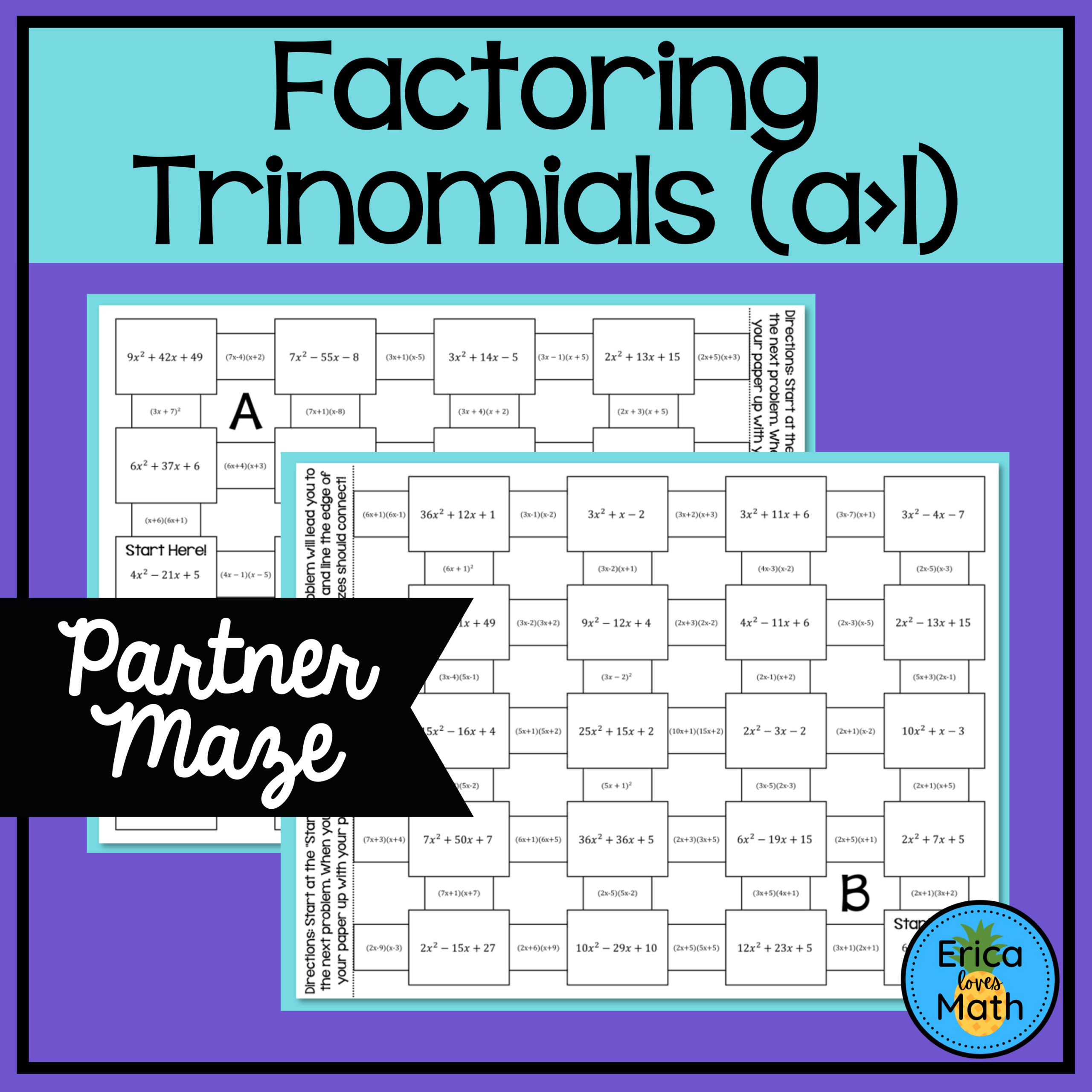 Factoring Trinomials au003e1 Activity Partner Maze Factoring Trinomials au003e1 Activity Partner Maze