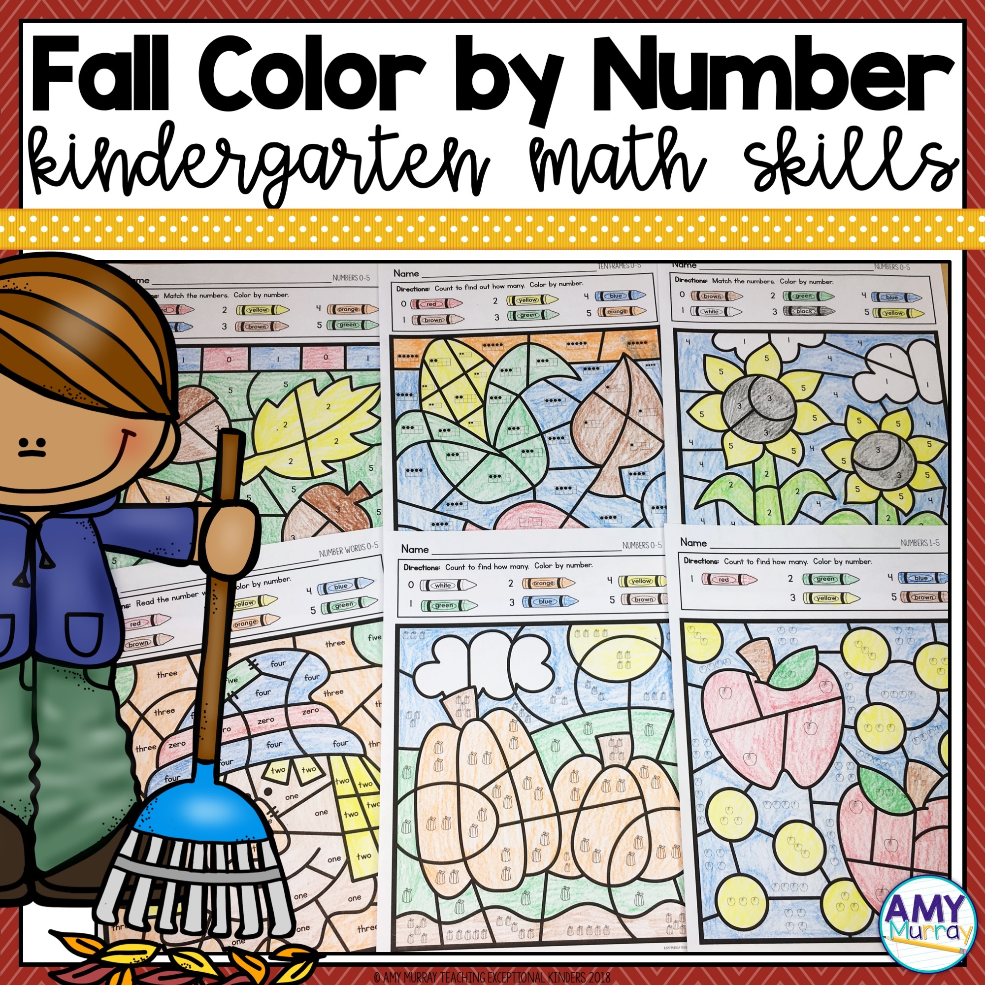 Fall Color By Number Kindergarten Math Worksheets Teaching 