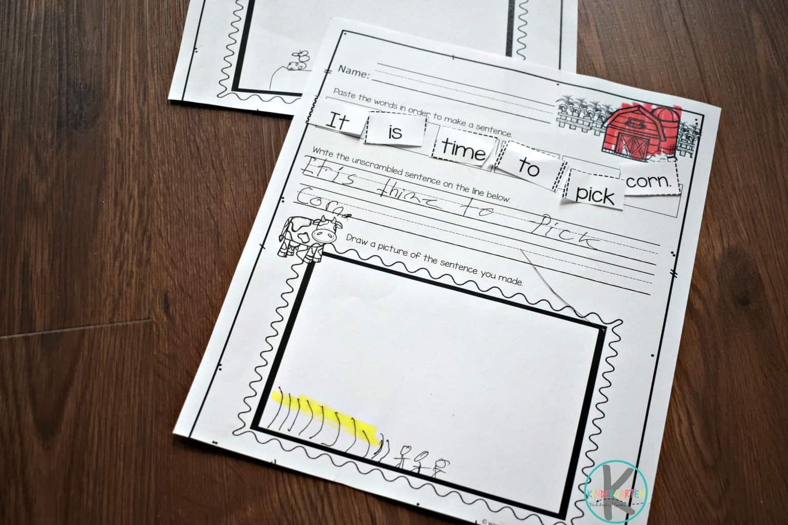  Farm Cut and Paste Simple Sentences For Kindergarten Worksheet
