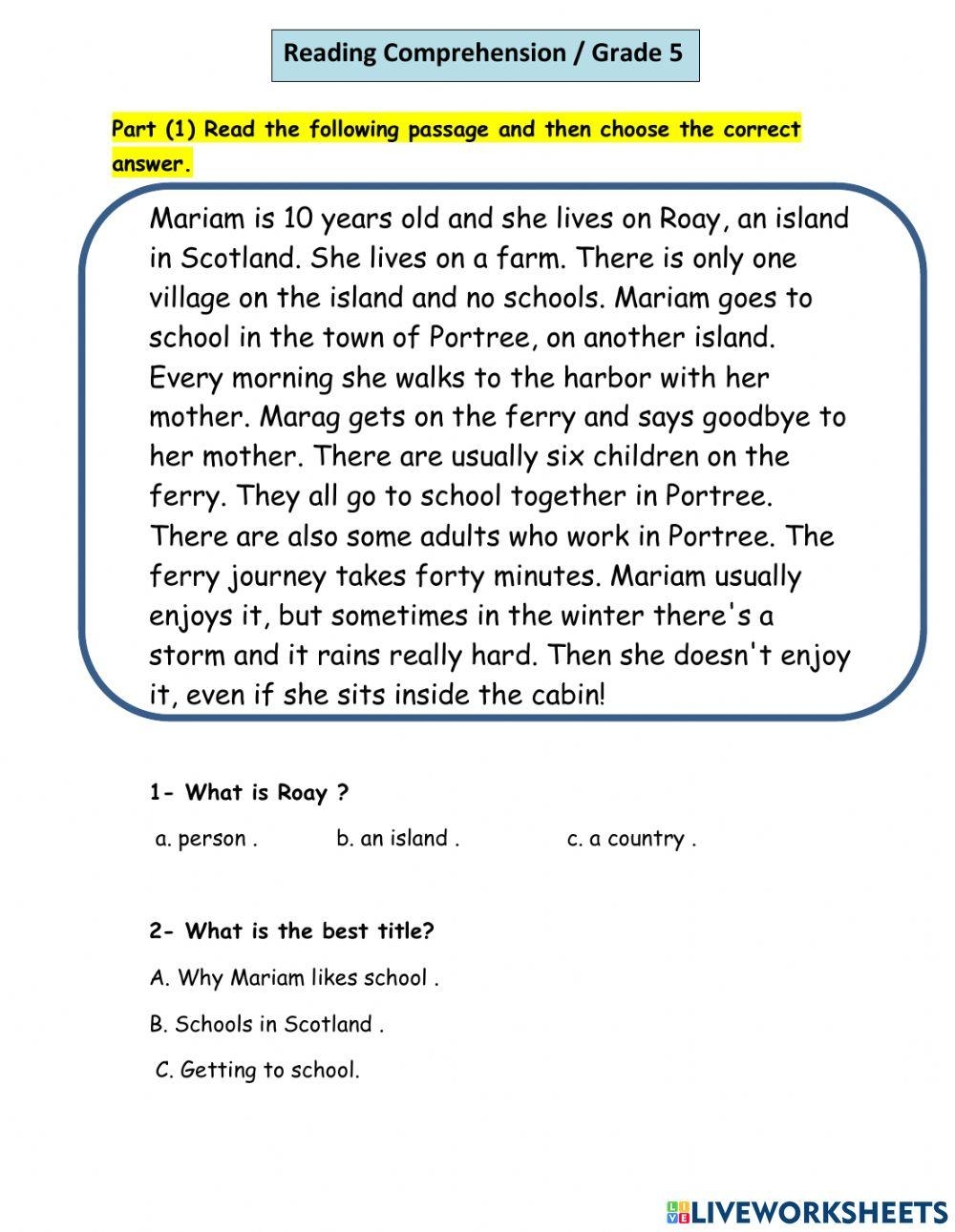 Fifth Grade Reading Comprehension Worksheets Worksheets Library