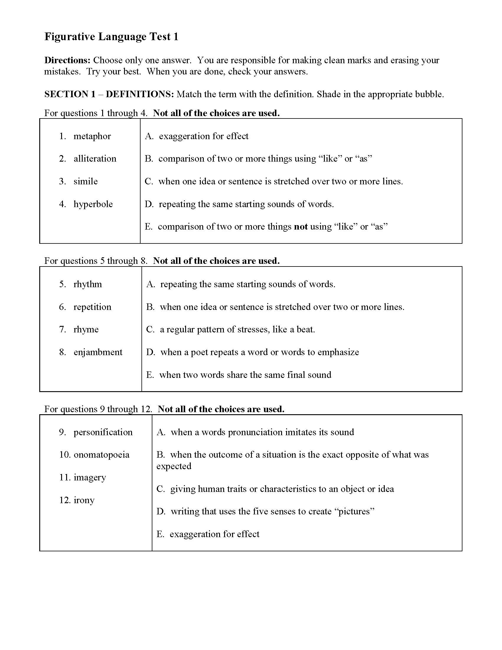 Figurative Language Test 1 Reading Activity Figurative Language Test 1 Reading Activity